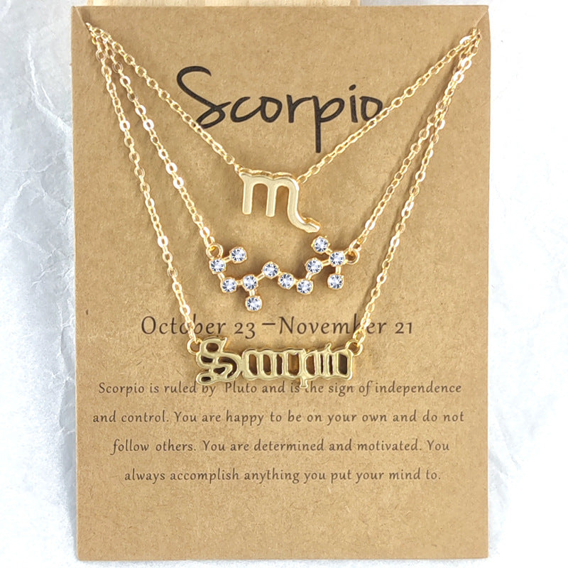 Image of 3Pcs/Set 12 Constellation Gold Silver Necklace Fashion Jewelry Birthday Gift, Gold / Scorpio