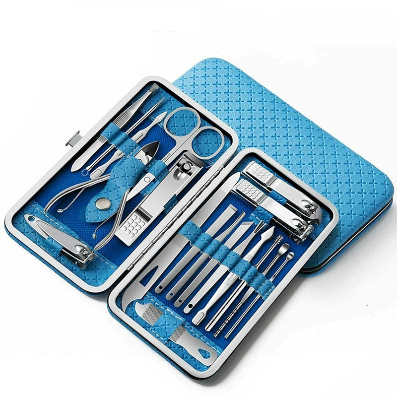 Image of 19PCS Nail Clippers Manicure Kit Cuticle Grooming Set Case, Sky Blue