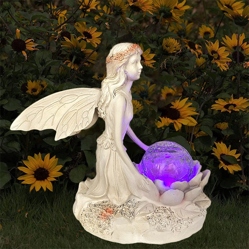 

Garden Solar Flower Fairy Miniature Ornament Decoration with Light Resin Yard Art Night Lamp Sculpture Home Decor - Type B + Colorful Light