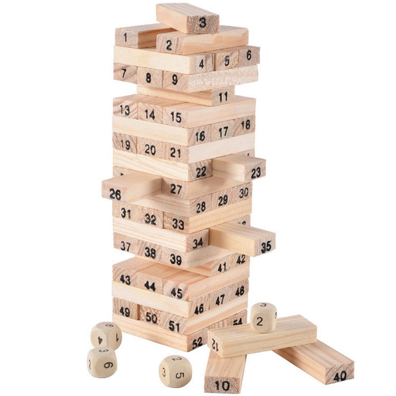 Image of 48/54pcs Wooden Building Blocks Kids Stacking Game Educational Toys Set, Numbers / Large 54 PCS