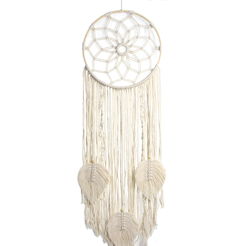 Image of Bohemian Hand-woven Dream Catcher Home Bedroom Wall Hanging Decoration, Three Leaves(Bamboo Circle)