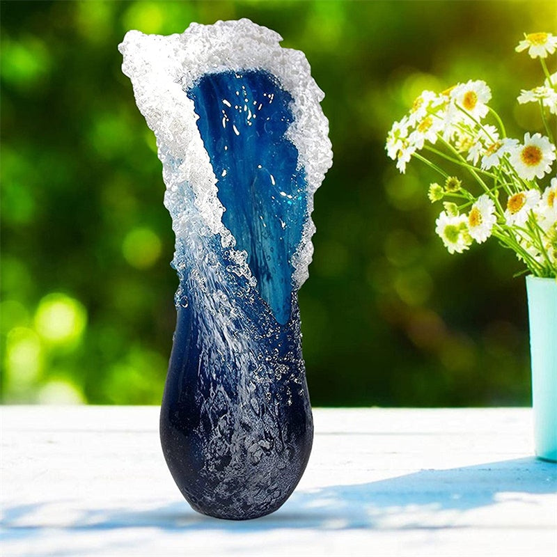 Image of 10/15/30cm Blue Ocean Wave Resin Flower Vase for Home Decor, 15cm