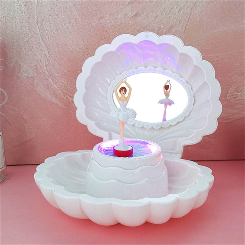 Image of Shell Shape Ballet Girl Jewelry Music Box with Mirror, White