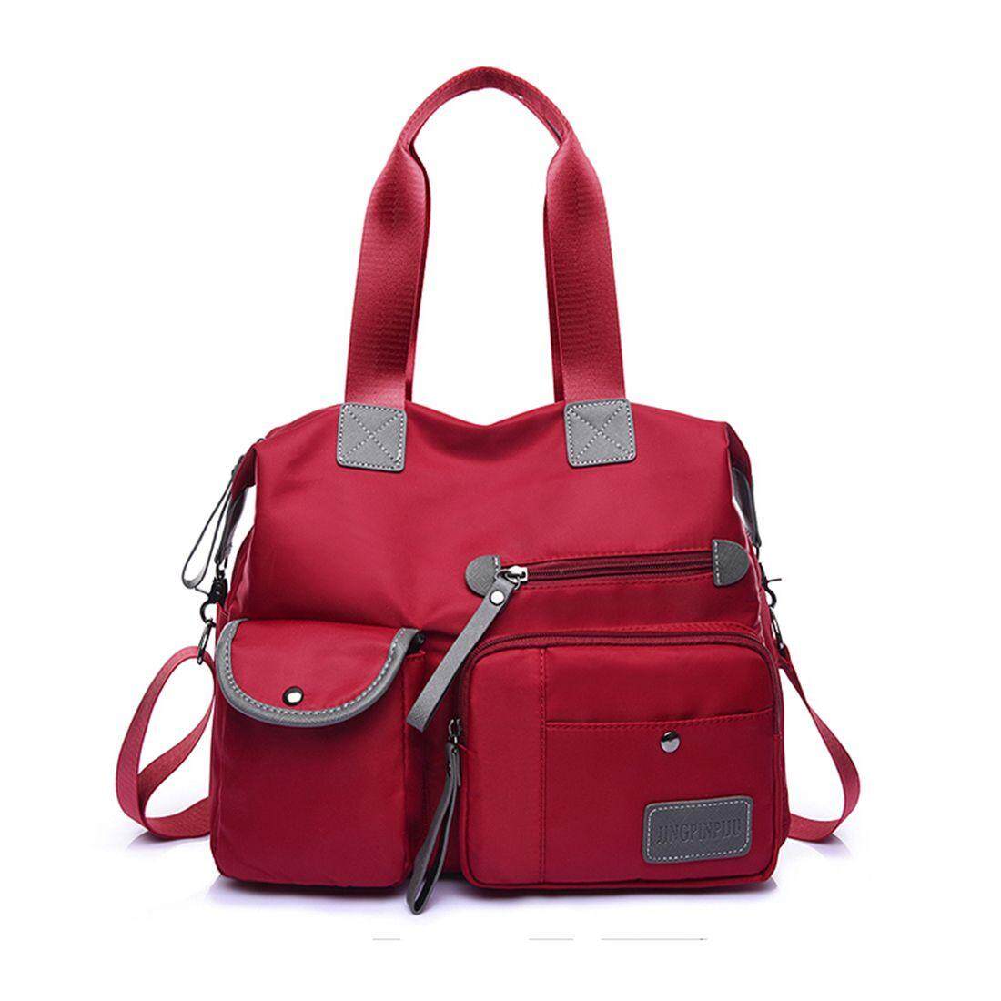 Image of Nylon Fashion Multi Pocket Mummy Diaper One-shoulder Bag, Wine Red