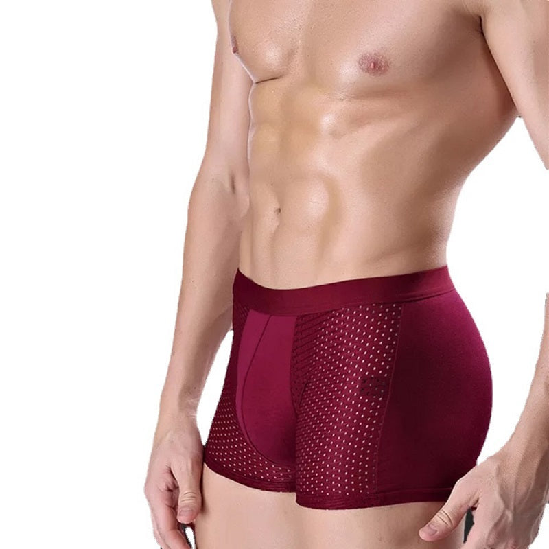 Image of 3 Pack Men's Boxer Briefs Ice Silk Mesh Breathable Underwear, Wine Red / XL