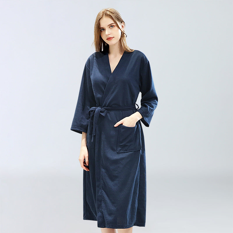 Image of Men Women Plus Size Lounge Waffle Bathrobe Sleepwear, M / Women / Navy Blue