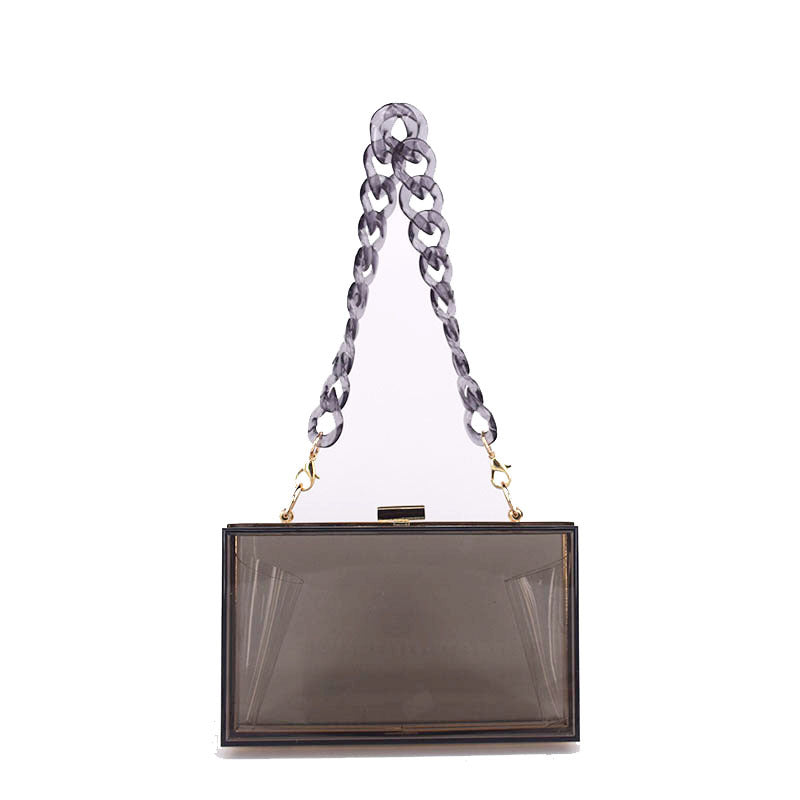 Image of Womens Transparent Box Shoulder Bag Mini Square Chain Bag, Black