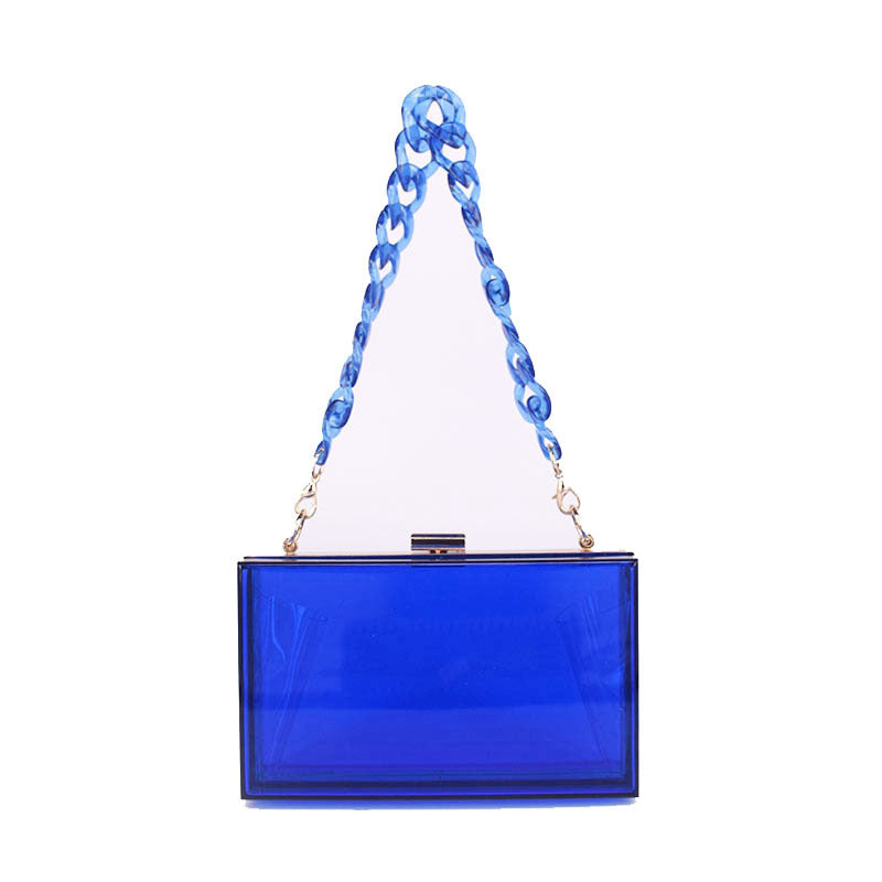 Image of Womens Transparent Box Shoulder Bag Mini Square Chain Bag, Blue