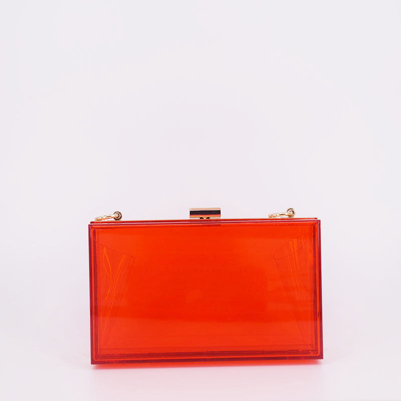 Image of Womens Transparent Box Shoulder Bag Mini Square Chain Bag, Red