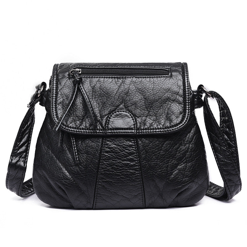 Image of Womens One-shoulder Soft Leather Double Layer Crossbody Bag, Black