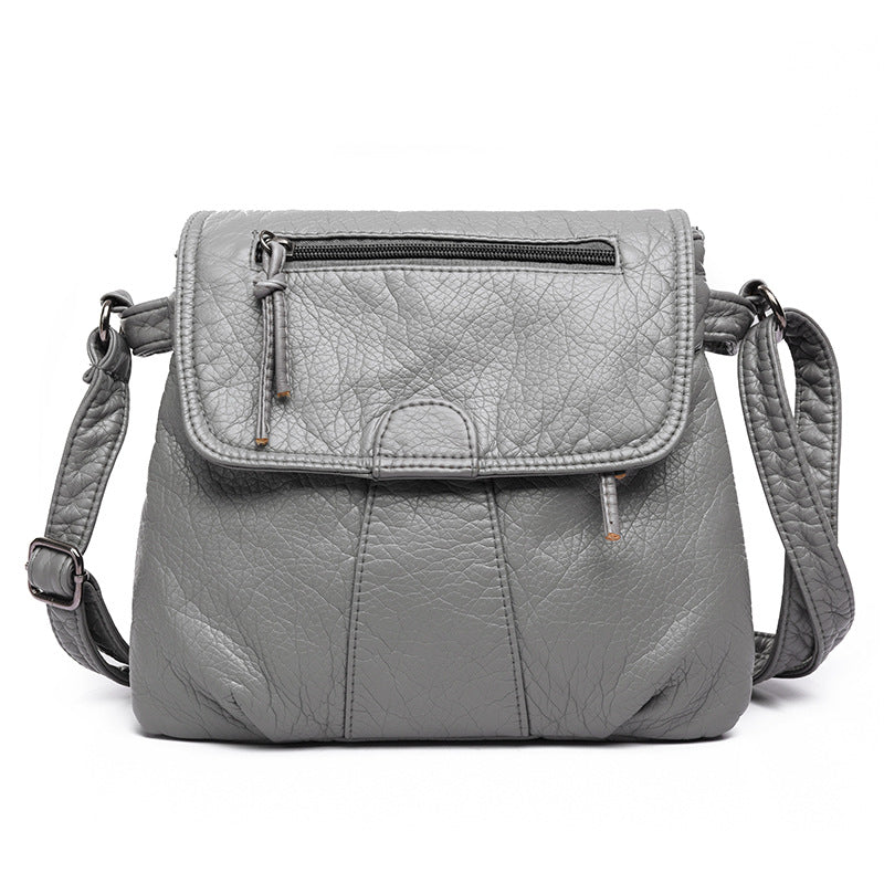 

Womens One-shoulder Diagonal Bag Ladies Simple Fashion Crossbody Bags Soft Leather Small Double Layer Handbag - Light Grey