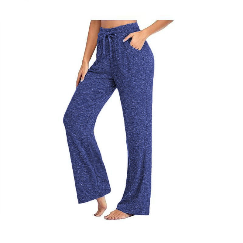 Image of Womens Loose Casual Wide Leg Pants With Pockets, Blue / L