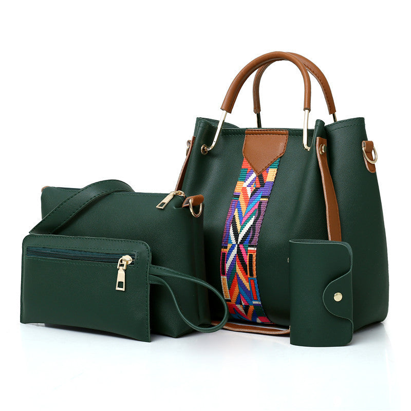 Image of 4PCS Set Elegant Women Leather Handbag Shoulder Messenger Tote Bag, Green