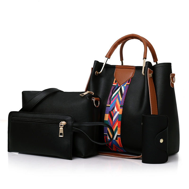 Image of 4PCS Set Elegant Women Leather Handbag Shoulder Messenger Tote Bag, Black