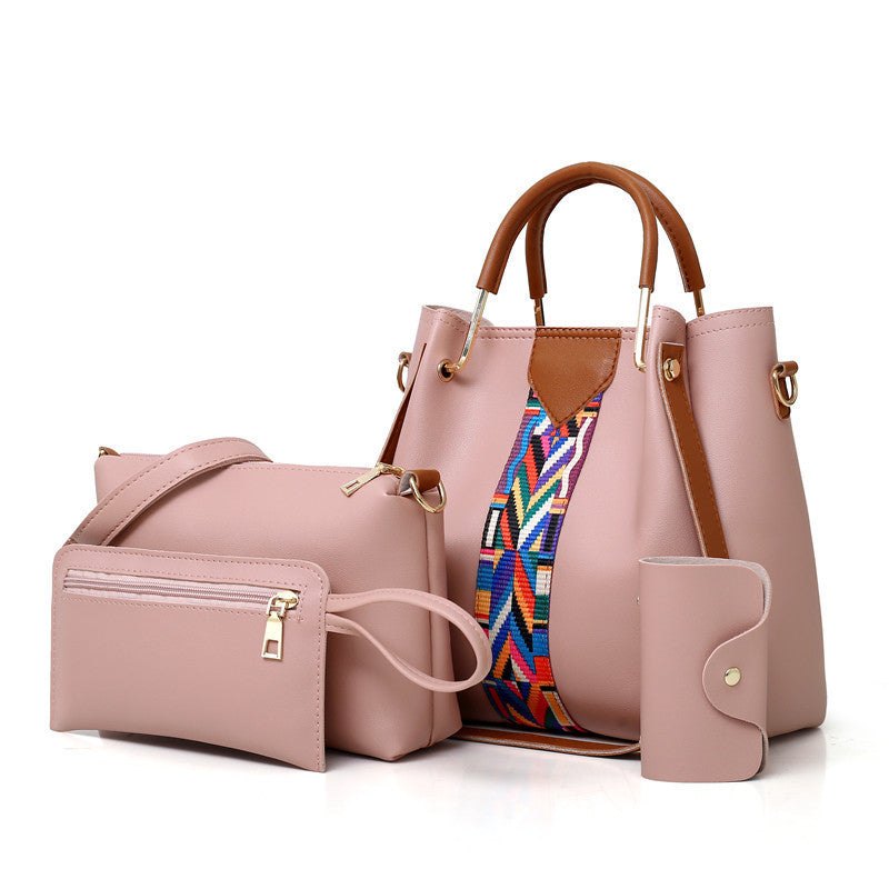 Image of 4PCS Set Elegant Women Leather Handbag Shoulder Messenger Tote Bag, Pink