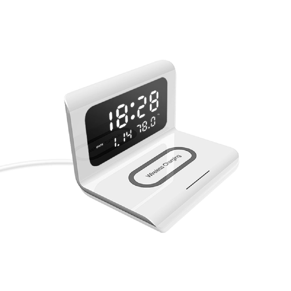 Wireless Charging Pad with LED Digital Alarm Mirror Clock, White