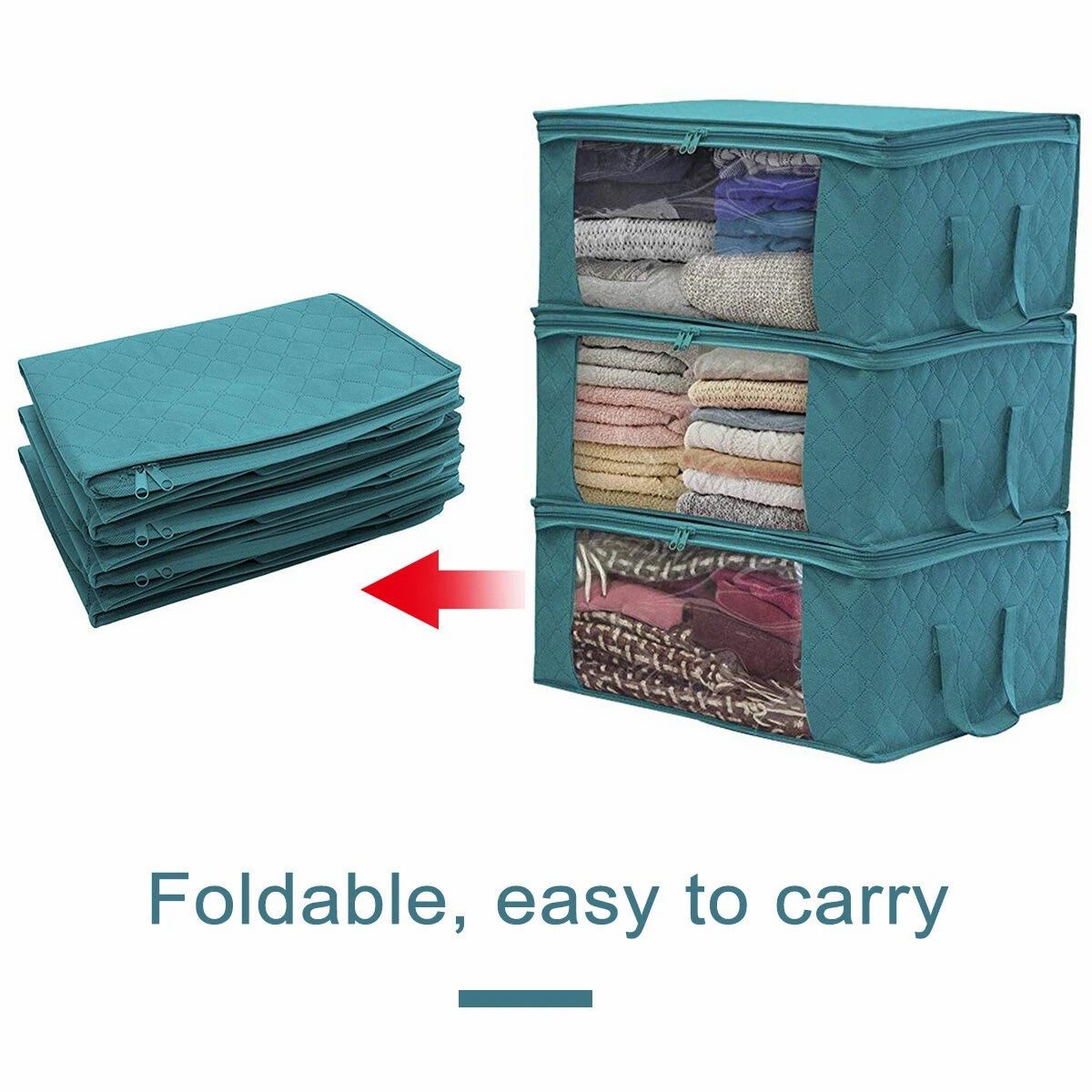 

3PCS Foldable Clothes Storage Boxes Bags Ziped Organizers Closet Wardrobe, Bule