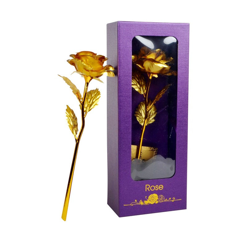 Image of Gold Foil Rose Flower Valentine's Day Birthday Romantic Gift, Purple + Frosted Gold Rose