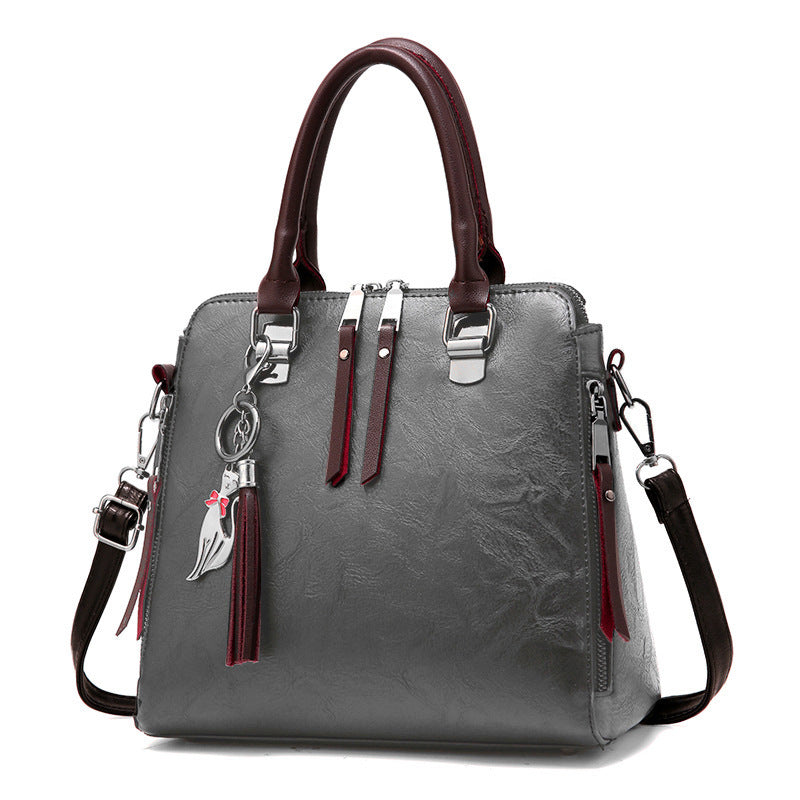 Image of Womens Vintage Tassel Leather Handbag Zipper Shoulder Bags, grey