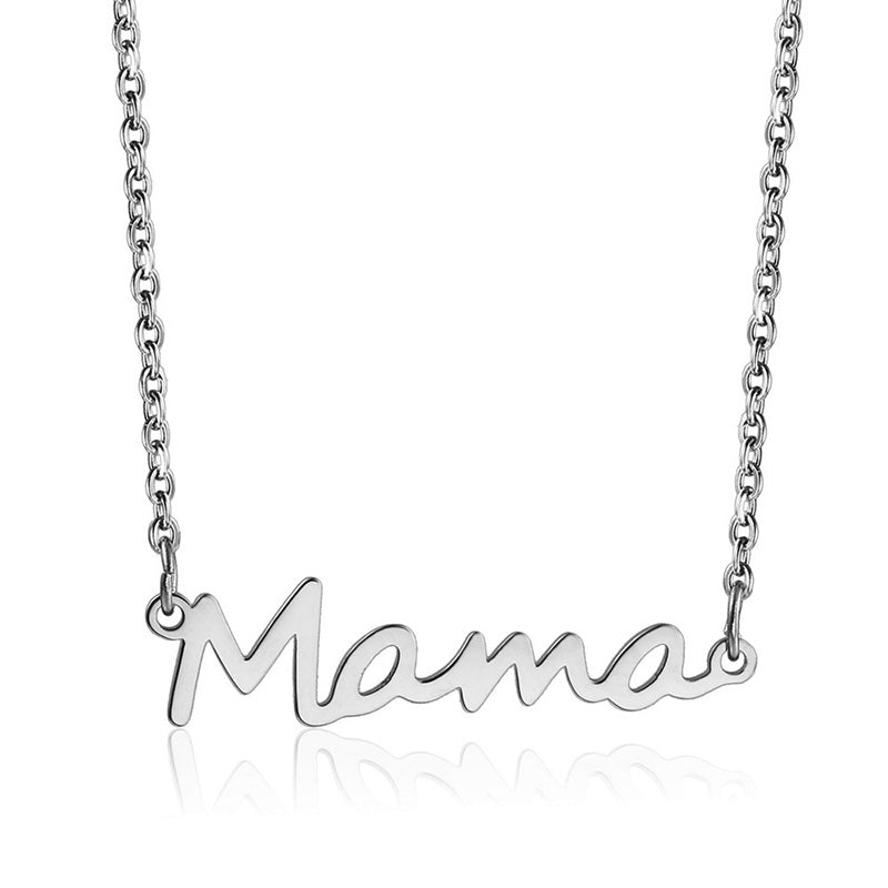 Image of Cute Mama Letters Pendant Stainless Steel Necklace Jewelry Gift, Silver