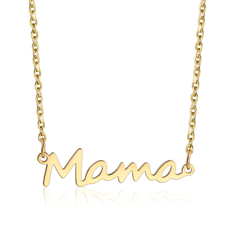 Image of Cute Mama Letters Pendant Stainless Steel Necklace Jewelry Gift, Gold