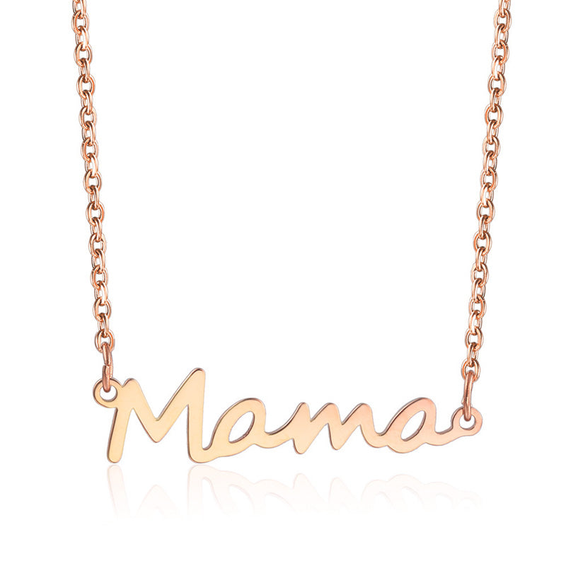 Image of Cute Mama Letters Pendant Stainless Steel Necklace Jewelry Gift, Rose Gold