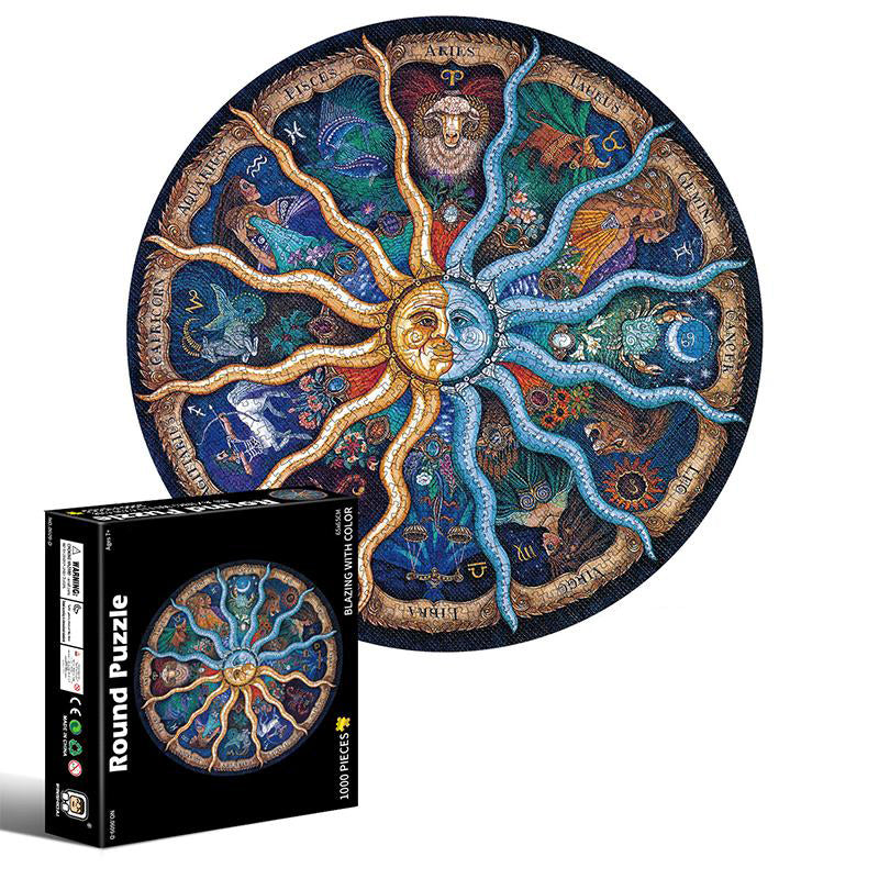 Image of 1000 PCS Paper Round Earth Art Puzzles Set Stress Relief Toys, 12 Constellations