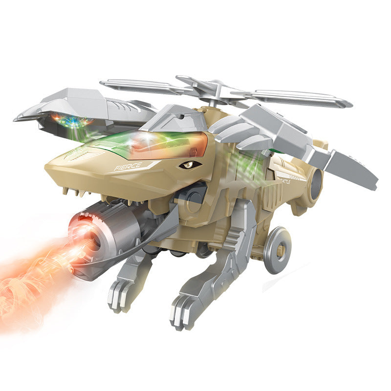

Electric Walking Dinosaur Toy with Colorful Lights Electric Deformation Spray Dinosaur Fighter - Yellow