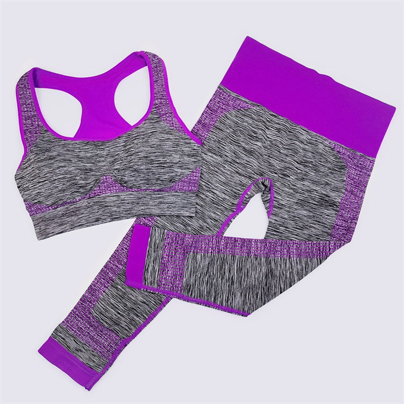 Image of Womens Yoga Bra Cropped Pants 2PCS Set Gym Running Fitness Clothes, Purple / L