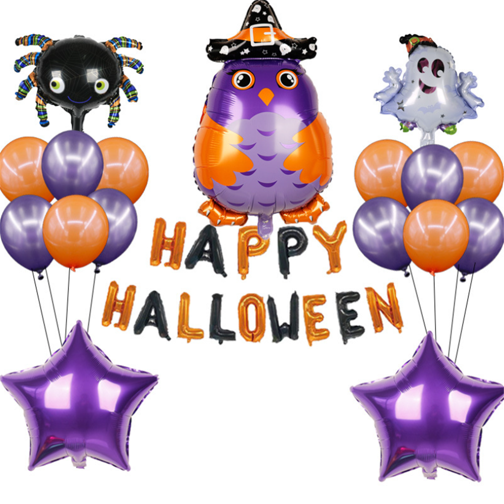 Image of 18 Pieces Halloween Bat Aluminum Foil Balloon Decoration Ghost Festival Set, Owl Wizard