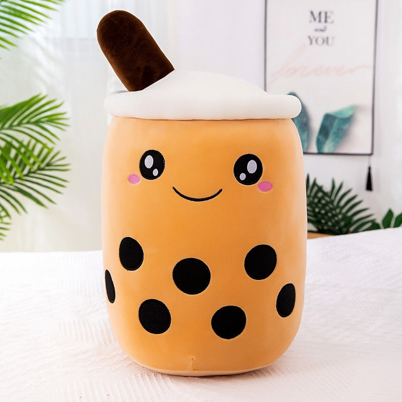 Image of Bubble Tea Boba Pearl Milk Tea Plush Hug Pillow Toy, 24cm / Brown Round Eyes