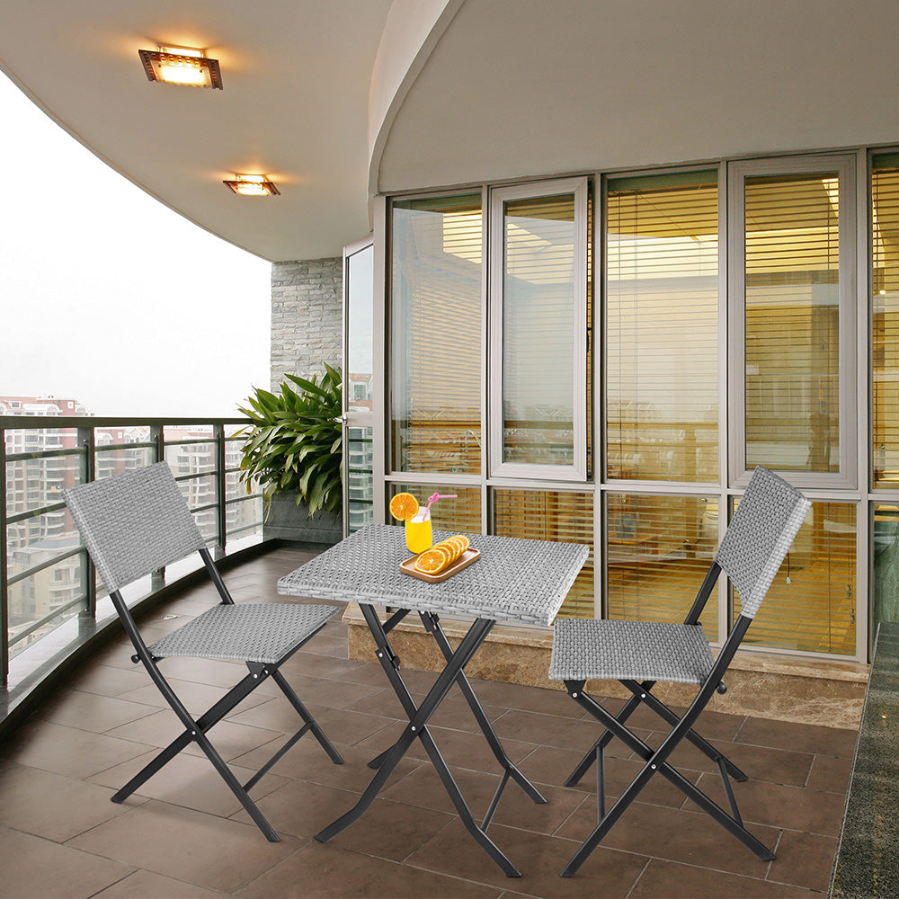 Image of 3PCS Rattan Bistro Set Foldable Patio Chair Set Outdoor Garden Furniture, Grey