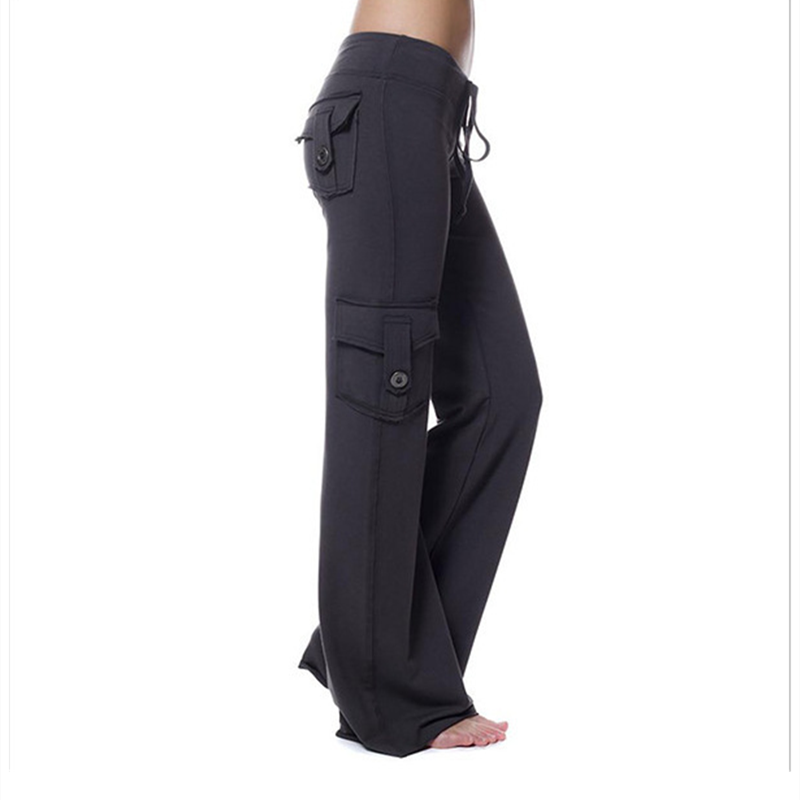 Image of Women's Drawstring Elastic High Waist Casual Fashion Cargo Trousers, Black / XXXL