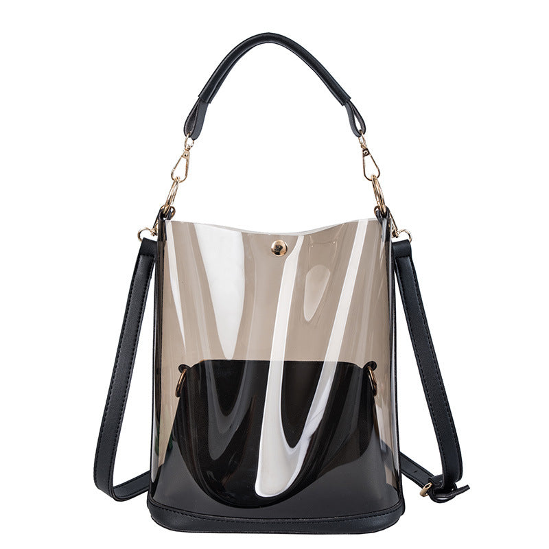 Image of Women 2-in-1 Semi-Clear PU Jelly Handbags Shoulder Bag, Black