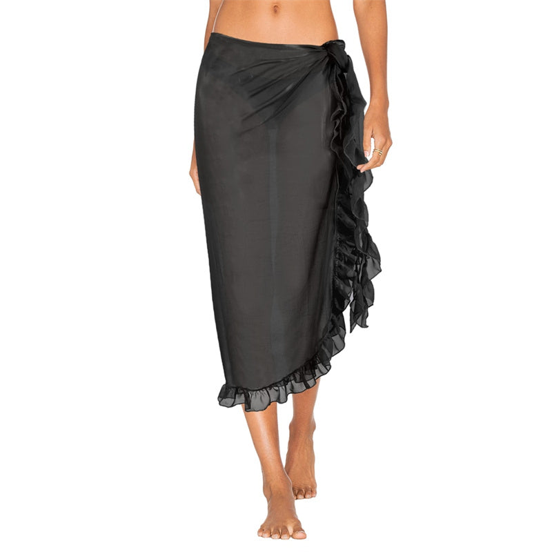 Image of Women Sexy Beach Chiffon Ruffles Bikini Cover up Skirt, Black