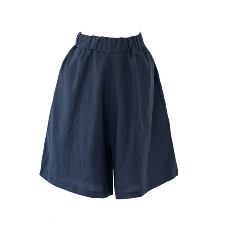 Image of Lady Big Size Summer Shorts Women Wide Leg Trousers Elastic Waist Short Pants, Blue / 2XL