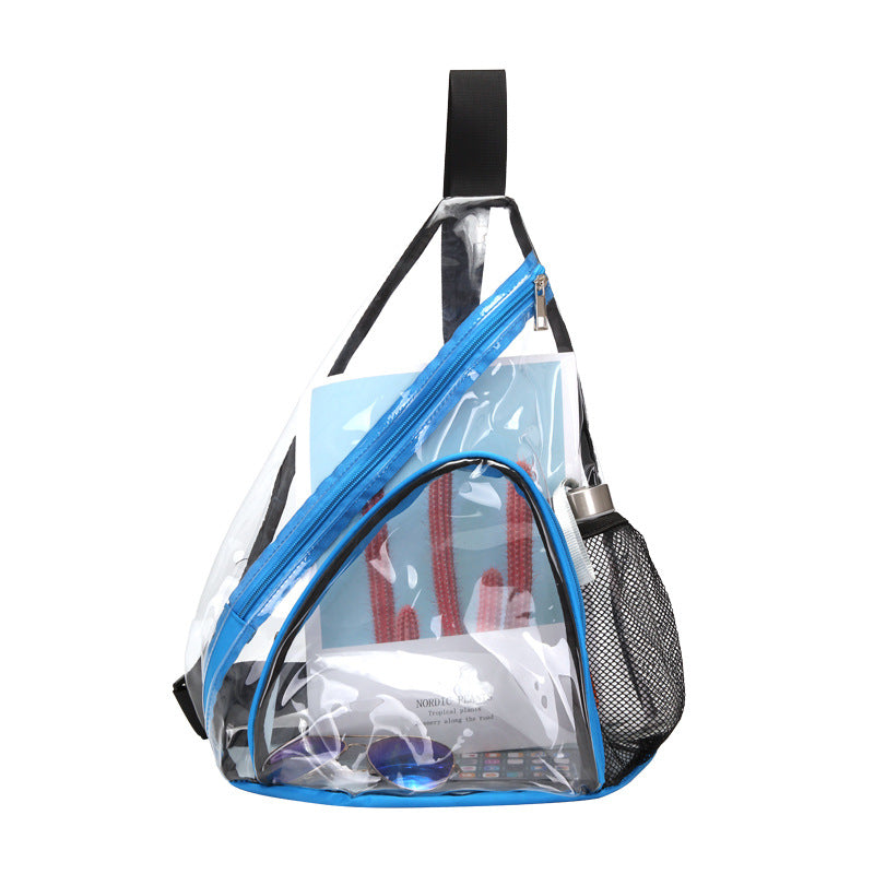 Image of Men Women Waterproof Lightweight Transparent PVC Shoulder Bag, Blue