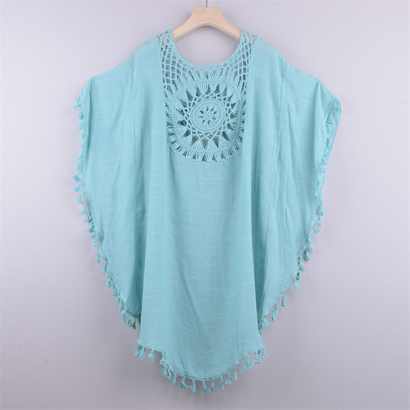 Image of Summer Women Bikini Crochet Tunics Fringe Robe Cover-ups, Blue