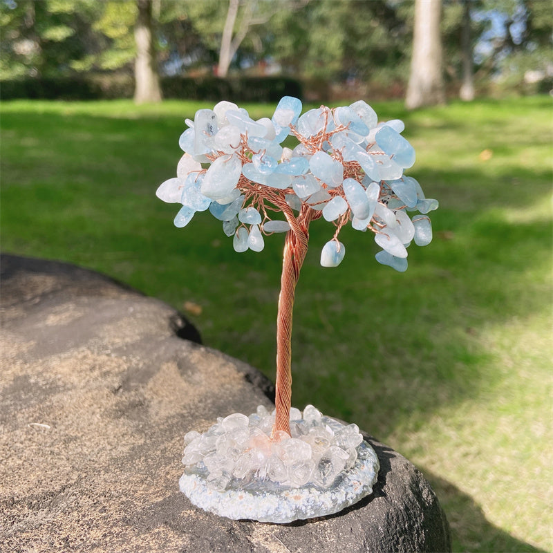 Image of Natural Crystal Lucky Tree with Cluster Base for Home Decoration, Blue