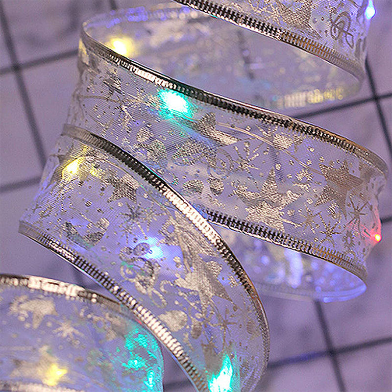 Image of Shining Ribbon Fairy String Lights LED Christmas Tree Decoration, Gold-Multicolor / 2m