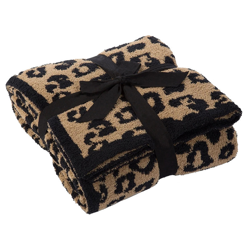 Image of Winter Warm Soft Microfiber Fluffy Leopard Print Blanket, 100*120cm / Black+Camel