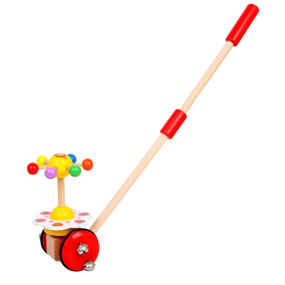 Image of Wooden Drag Trolley Toys Cartoon Animal Single Pole Baby Walker, Red