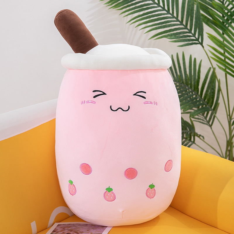 Image of Bubble Tea Boba Pearl Milk Tea Plush Hug Pillow Toy, 24cm / Strawberry