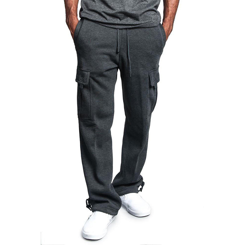 Image of Men's Casual Plus Size Wide Leg Cargo Sweatpants, Dark Grey / XXXL