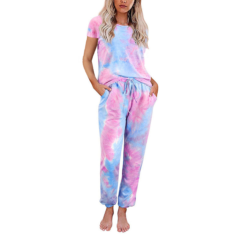 

Women Tie Dye Pajama Sets Short Sleeve tops and Long Pants Nightwear Soft Lounge Set Casual Tie Dye Printed Sleepwear - Type 2 / XL