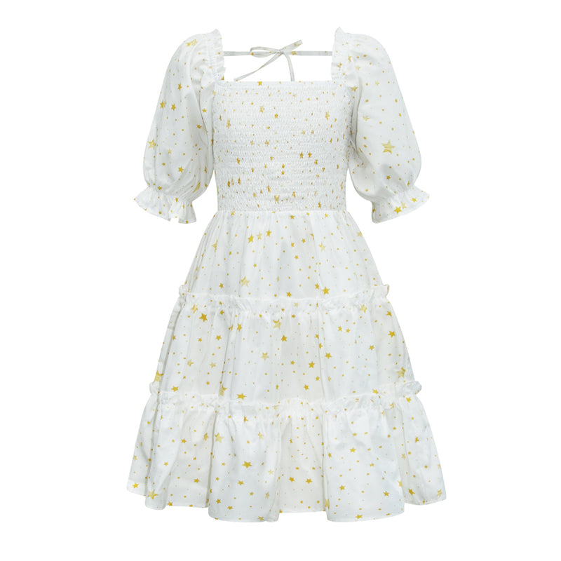 Image of Toddler Little Girls Summer Ruffle Short Sleeve Print Princess Dress, Type 1 / S