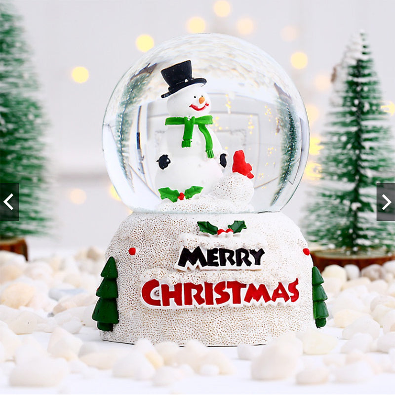 Image of Christmas Snowman Santa Claus Glowing Crystal Ball Desktop Decoration, Snowman