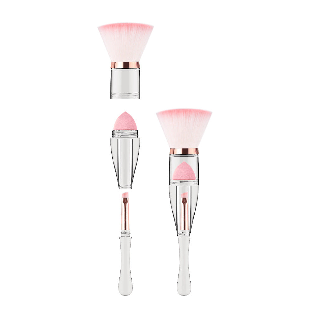 Image of 3-in-1 Portable Makeup Brush for Beauty Multifunctional Sponge Powder Brush, Pink