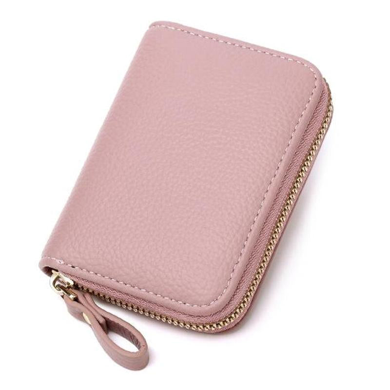 Image of Unisex RDIF Card Holder Zipper PU Leather Purse, Pink