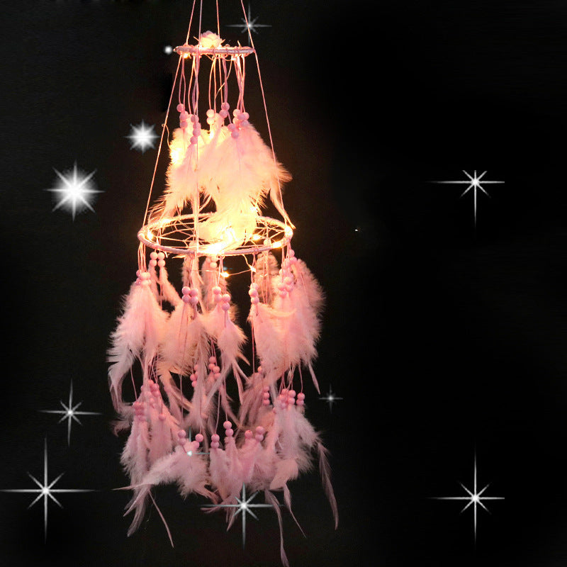 Image of Girly Creative Dream Catcher Ornaments Windchimes Bedroom Decoration, Pink